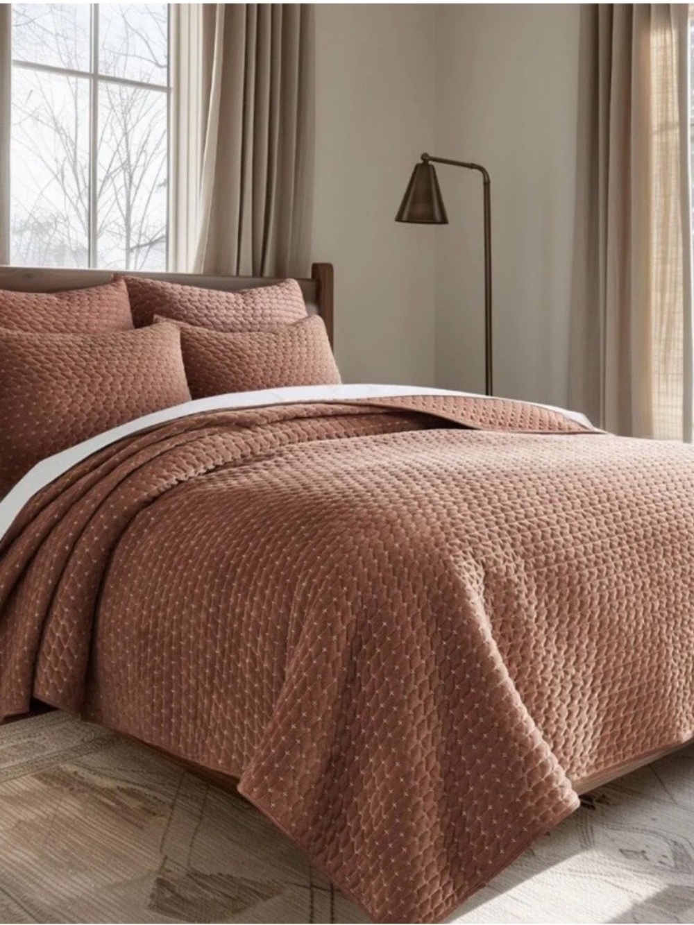 New Levtex Home Velvet Stitch Reversible Quilt & Sham Set Warm Color Fall Winter